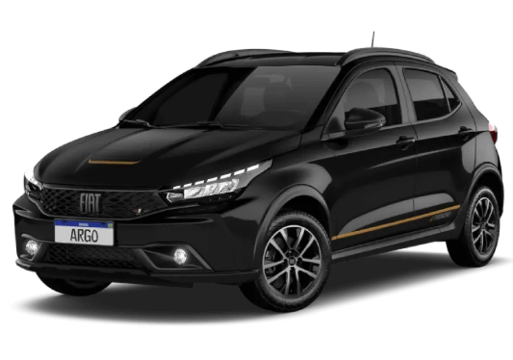 Fiat Argo preto visto de frente — imagem ilustrativa do modelo