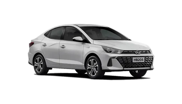 Hyundai HB20 prata visto de frente — imagem ilustrativa do modelo